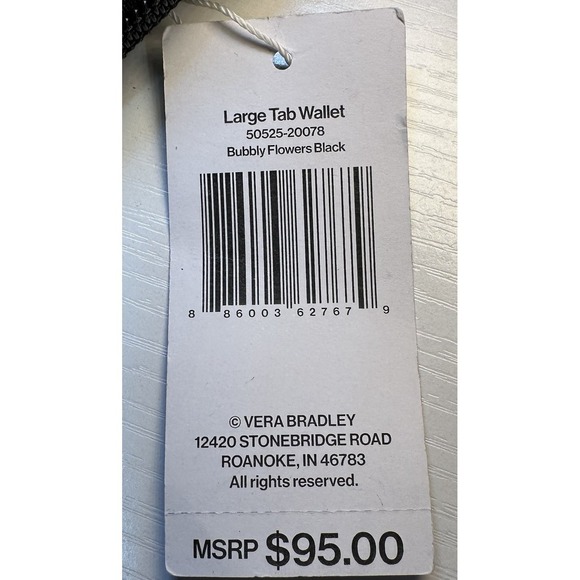 NWT Vera Bradley Large Tab Nylon Wallet Bubbly Flowers Black Pattern MSRP $95.00 - Picture 12 of 13